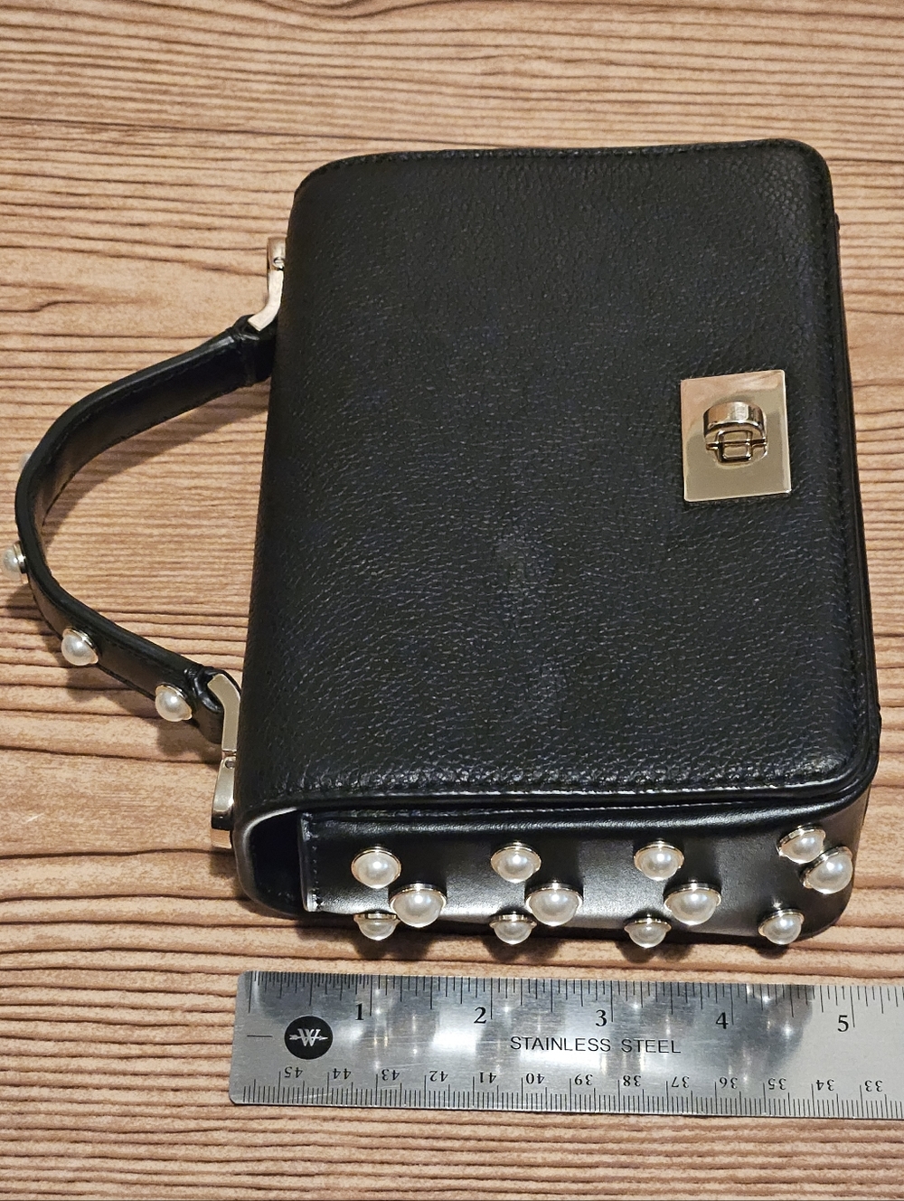 Kate Spade Serrano Place Pearl Maisie Hand Bag Crossbody Black Gold - Picture 3 of 13